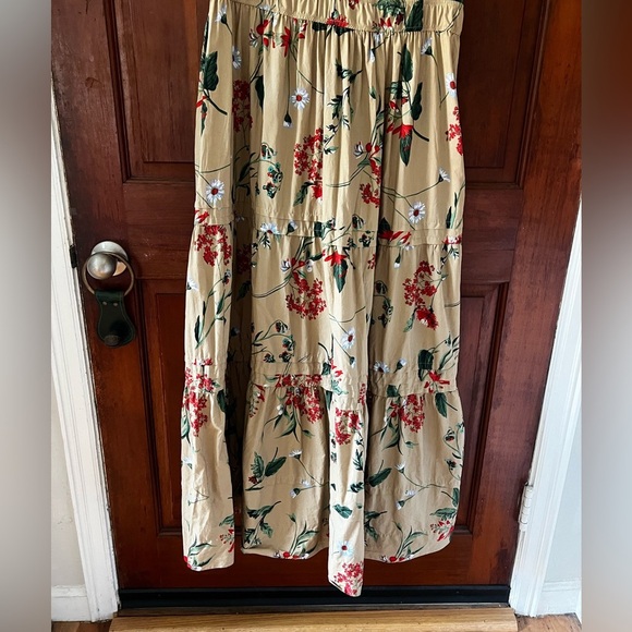 Anthropologie The Somerset Maxi Dress Cotton Tiered XL Khaki Beige Floral Puff - Picture 5 of 16